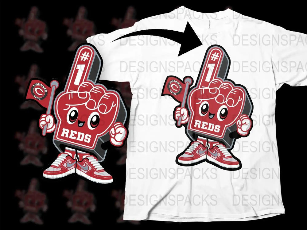 Cincinnati Reds Mascot Foam Finger Graphic Png Digital Download
