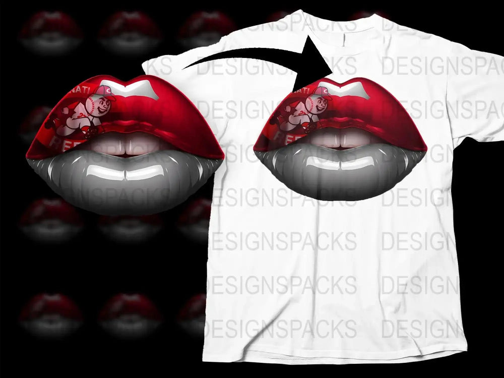 Cincinnati Reds Themed Lip Art Graphic Png Digital Download