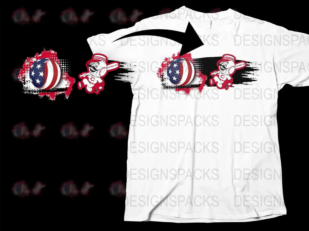 Cincinnati Reds USA Flag Baseball Design Png Digital Download
