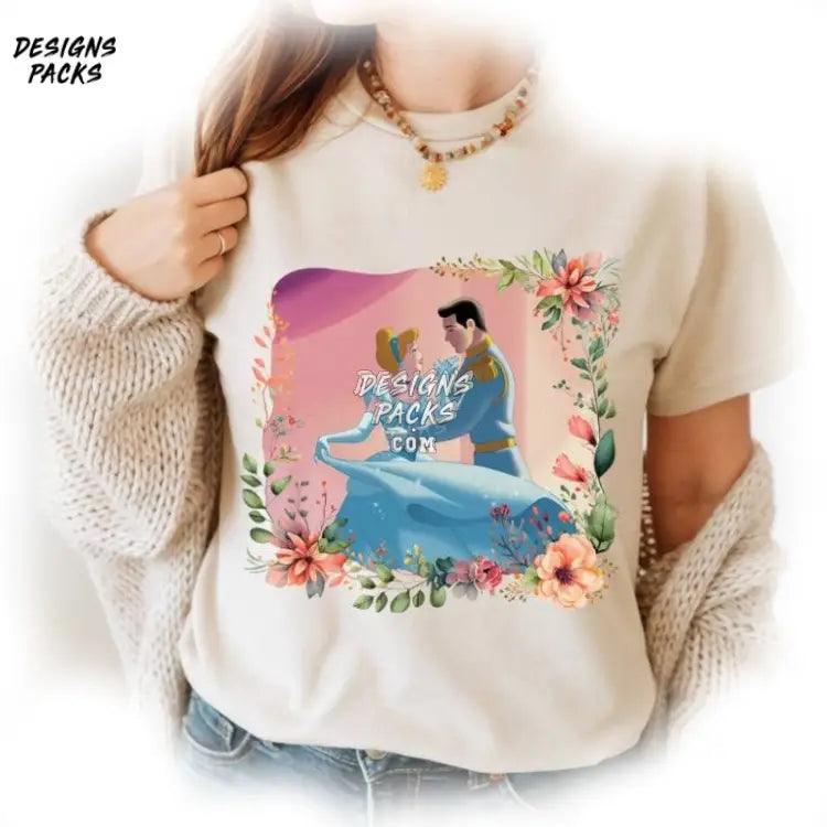Cinderella Princess Lover Bday Vintage Floral And Prince Charming Png Design