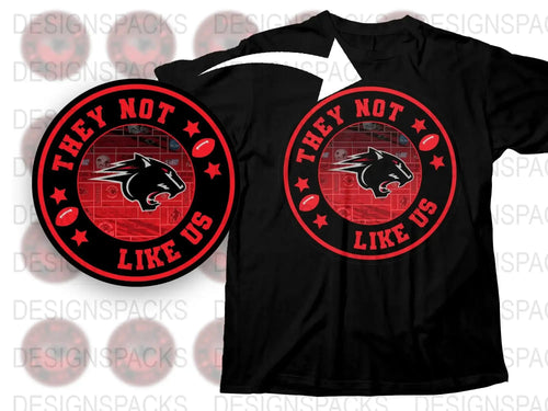 Graphic Black T-Shirt with Red Circle Emblem, 'They Not Like Us' Text, Sporty Style Tee