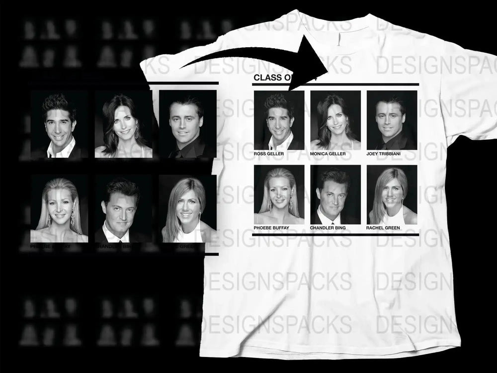 Class of 2004 Friends Characters Black and White Png Digital Download