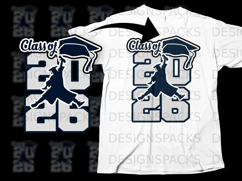 Class of 2026 graduation design on a white t-shirt.