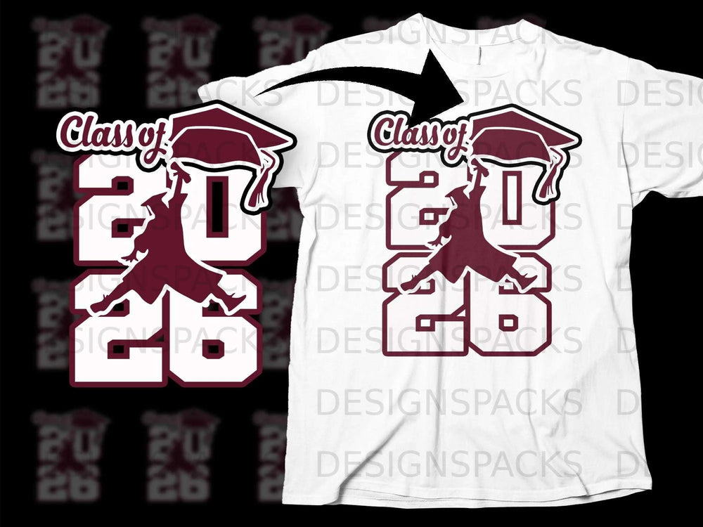 Class of 2026 graduation design on a white t-shirt.