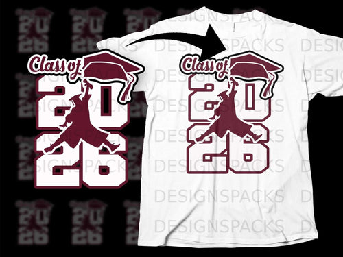 Class of 2026 graduation design on a white t-shirt.