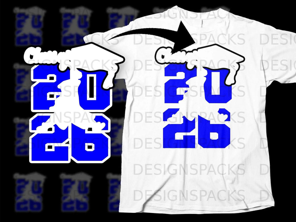 Class of 2026 graphic with graduation cap and dripping numbers.