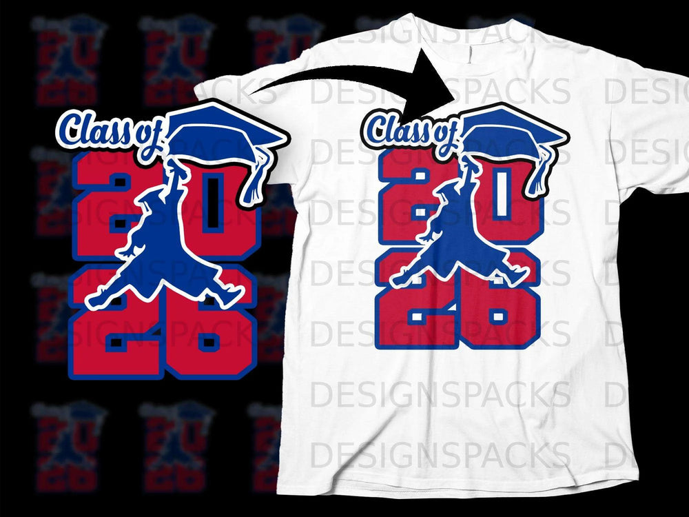 Class of 2026 graphic with graduation cap and figure.