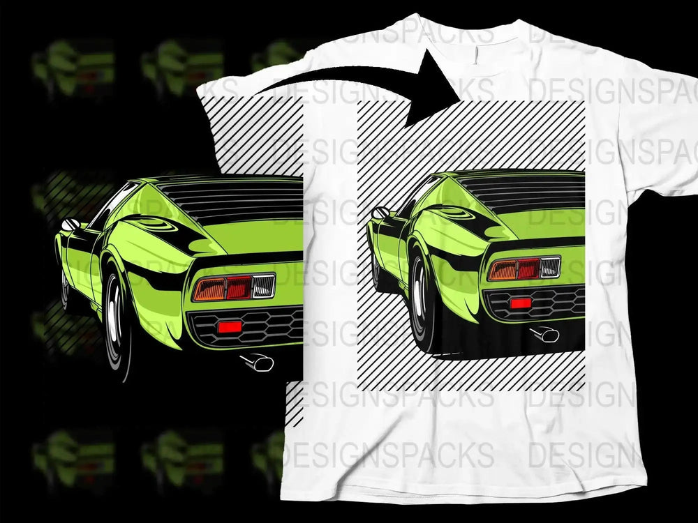 Classic Green Sports Car Art Retro Style Png Digital Download