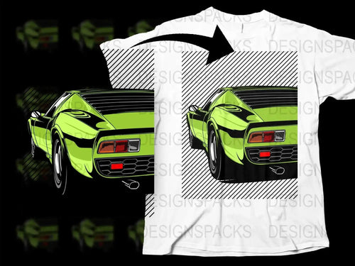 Classic Green Sports Car Art Retro Style Png Digital Download