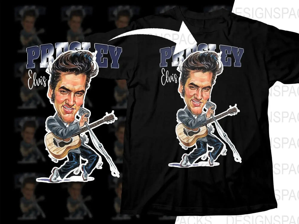Classic Presley Caricature with Guitar Png Digital Download