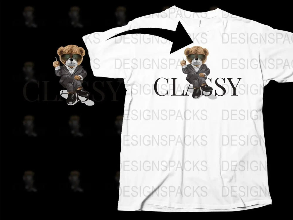 Classy Bear in Suit Smoking a Cigar Png Digital Download