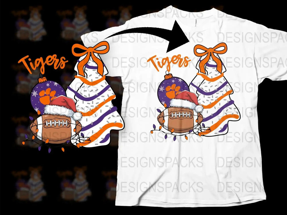 Tigers Football Santa Hat Christmas T-Shirt, Festive Holiday Sports Apparel, Unique Graphic Tee for Fans