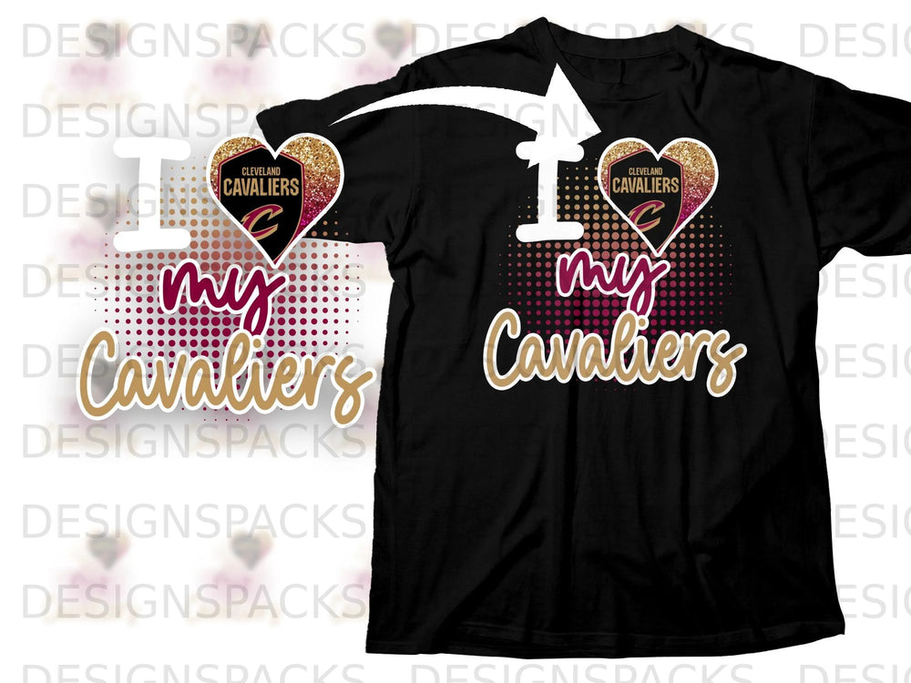Cleveland Cavaliers "I love my Cavaliers" graphic on a black t-shirt.