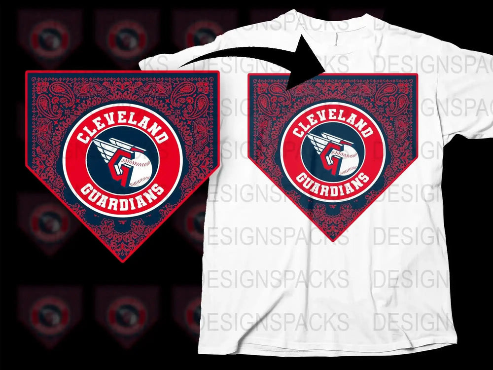 Cleveland Guardians baseball design with paisley home plate pattern for DTG/DTF t-shirt printing