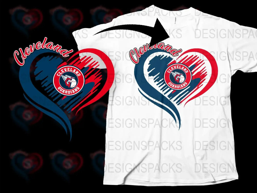 Cleveland Guardians Heart Design Graphic Png Digital Download
