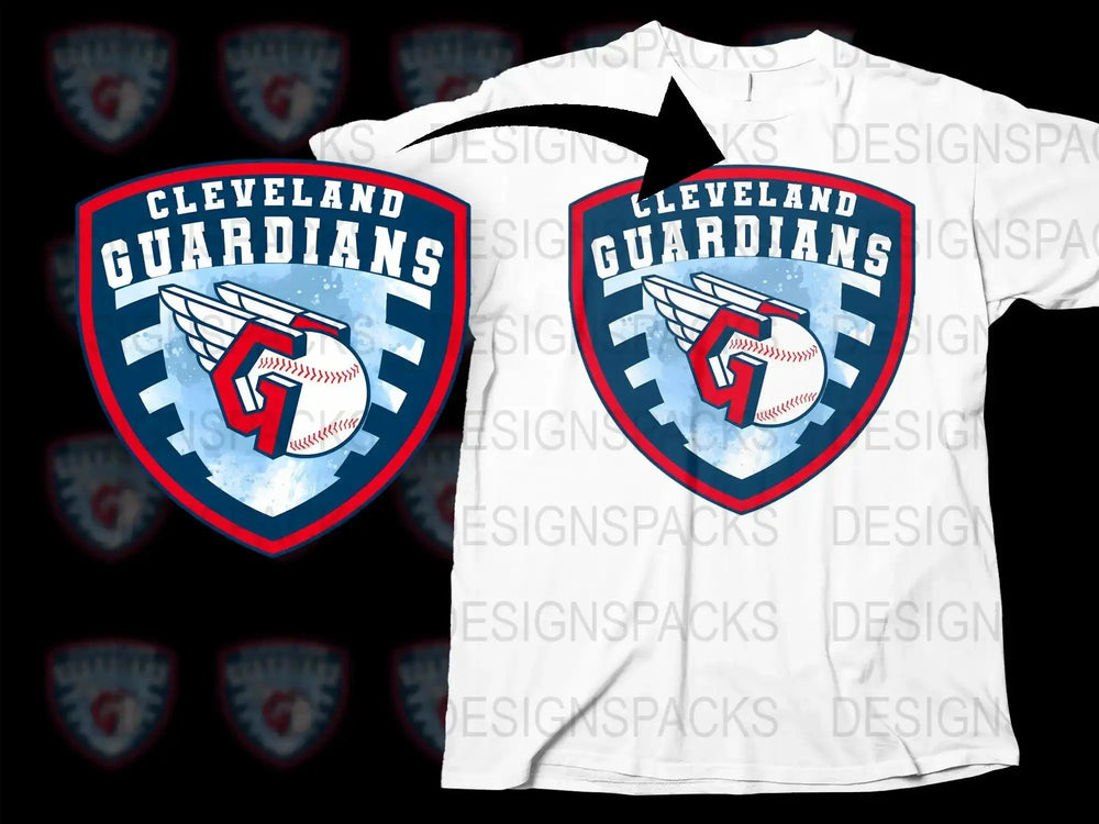 Cleveland Guardians baseball logo design on white t-shirt, print-ready for DTG or DTF