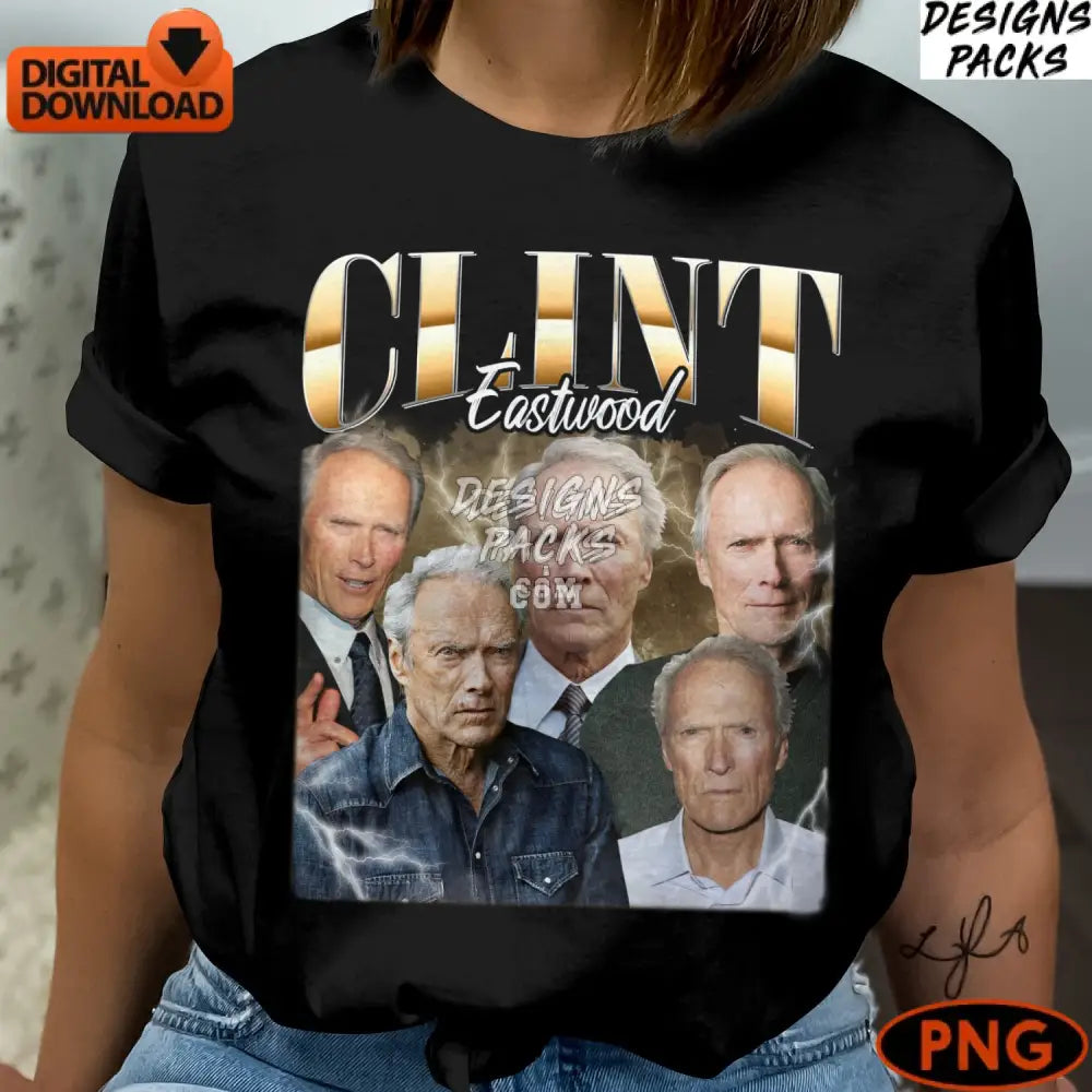 Clint Eastwood Digital Art Print Classic Film Actor Tribute Instant Download Png File