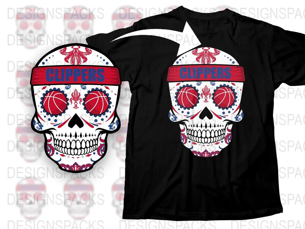 Clippers Basketball Skull T-Shirt, Unique LA Sports Fan Apparel, Gothic Team Support Gear