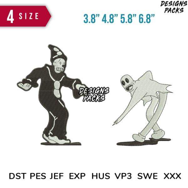 Halloween ghost & clown embroidery designs in 4 sizes, DST PES formats for instant download