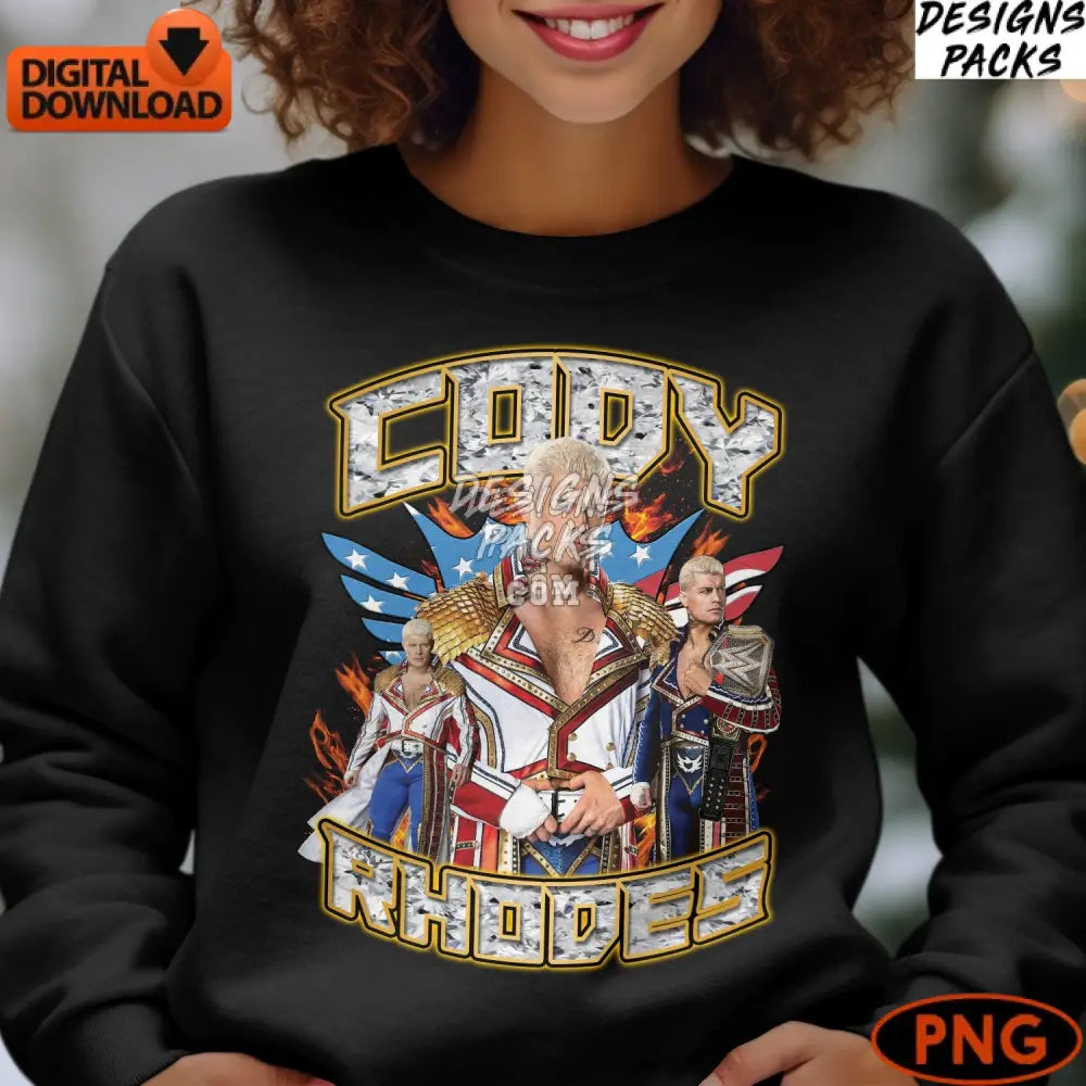 Cody Rhodes Wrestler Digital Art Instant Download Png File Wrestling Fan Gift Pro Championship Belt