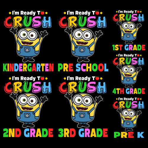 7 Back to School Grade Minion Ready To Crush Kids Designs Bundle PNG