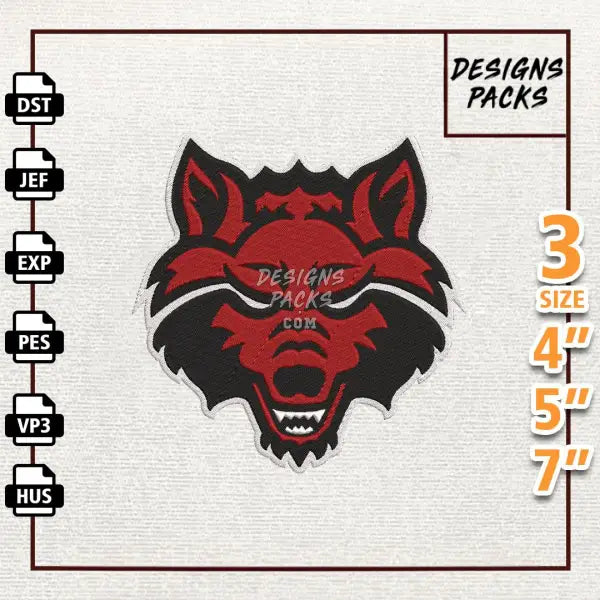 College Football Arkansas State Red Wolves Embroidery Design