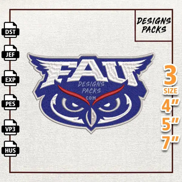 College Football Florida Atlantic Owls Embroidery Design