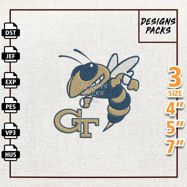 College Football Georgia Tech Yellow Jackets Embroidery Design