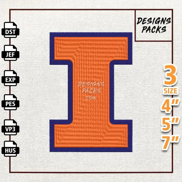 College Football Illinois Fighting Illini Embroidery Design