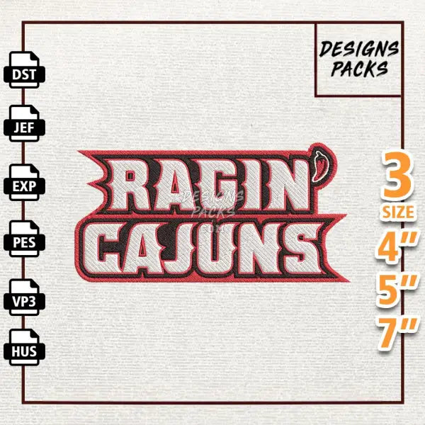 College Football Louisiana Ragin' Cajuns Embroidery Design