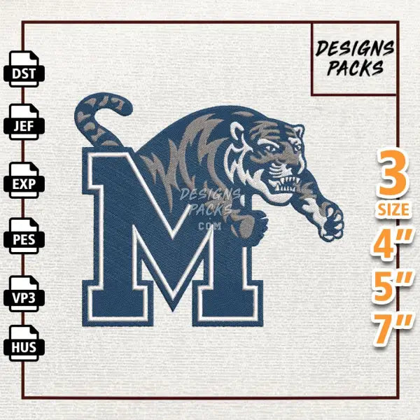 College Football Memphis Tigers Embroidery Design