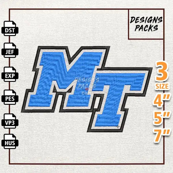 College Football Middle Tennessee Blue Raiders Embroidery Design