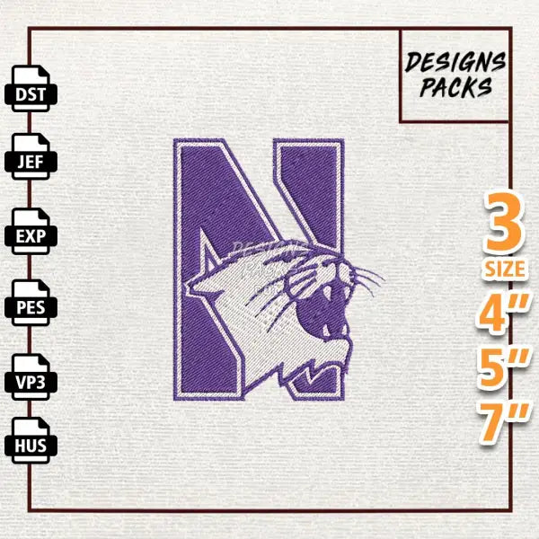 College Football Northwestern Wildcats Embroidery Design