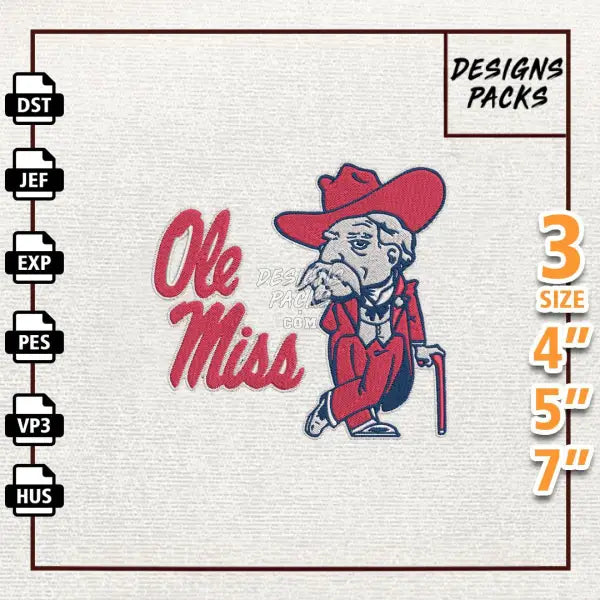 College Football Ole Miss Rebels Embroidery Design