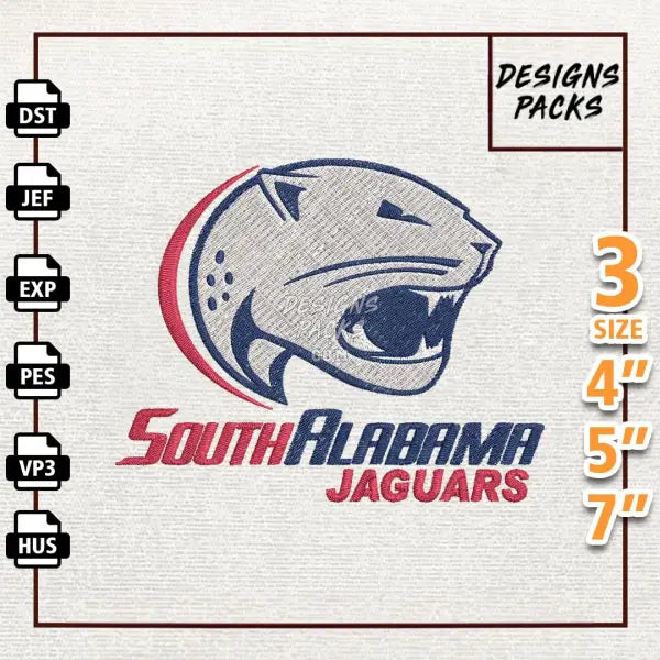 College Football South Alabama Jaguars Embroidery Design