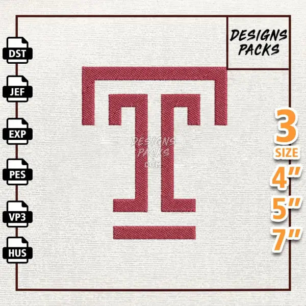 College Football Temple Owls Embroidery Design