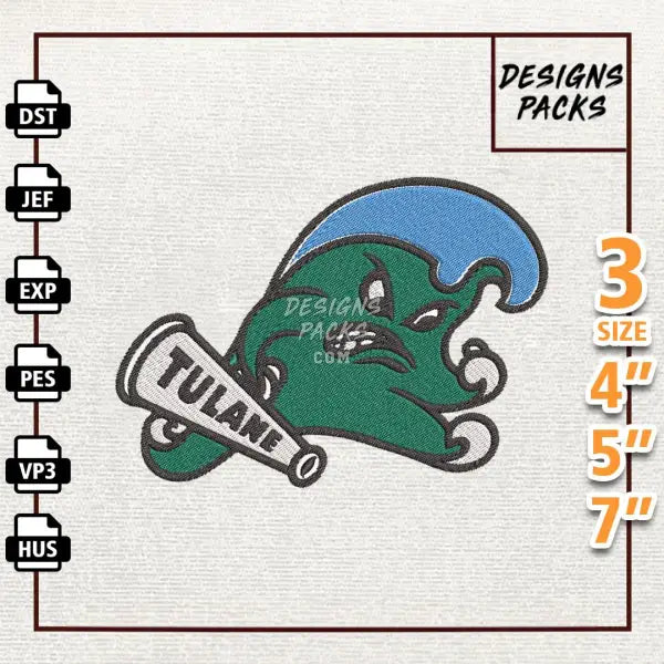 College Football Tulane Green Wave Embroidery Design