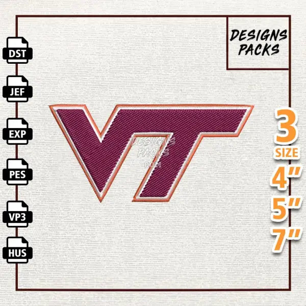 College Football Virginia Tech Hokies Embroidery Design