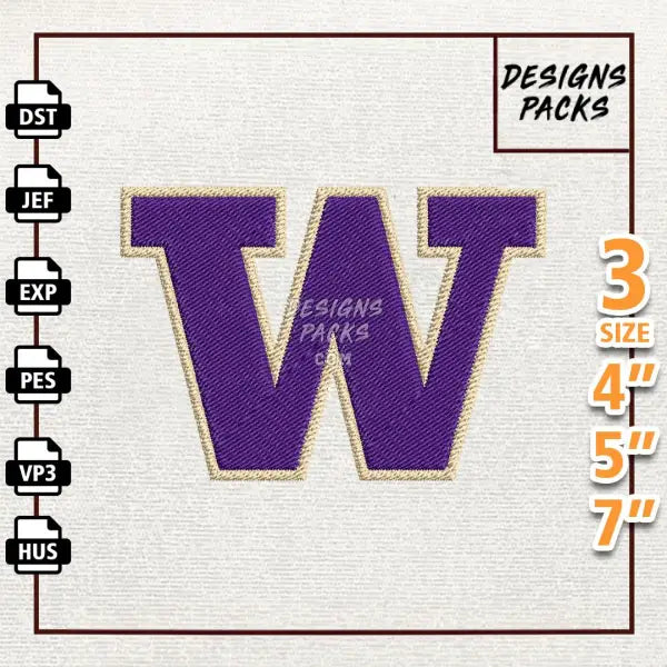 College Football Washington Huskies Embroidery Design