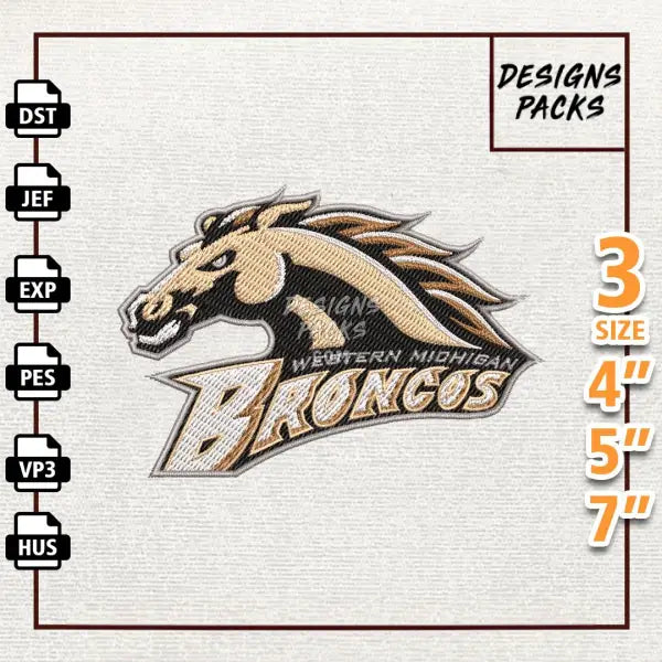 College Football Western Michigan Broncos Embroidery Design