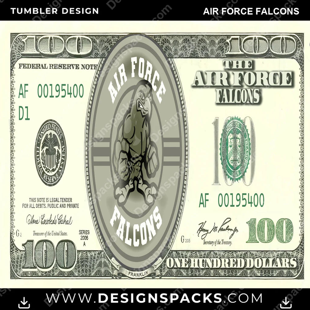 College Sport 100 Dollar Bill Air Force Falcons NCAA College Sport Tumbler Digital Wrap Design Download