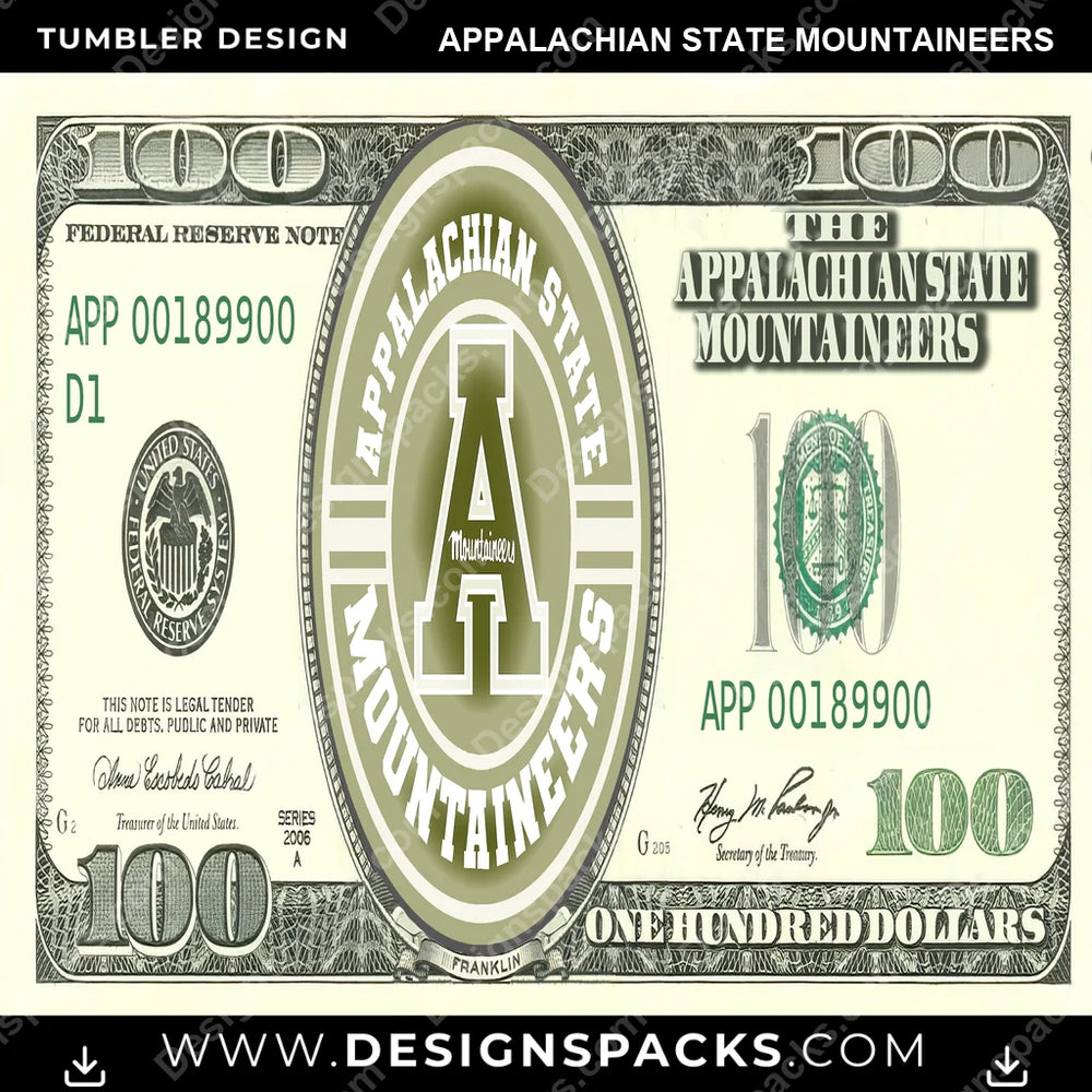 College Sport 100 Dollar Bill Appalachian State Mountaineers NCAA College Sport Tumbler Digital Wrap Design Download