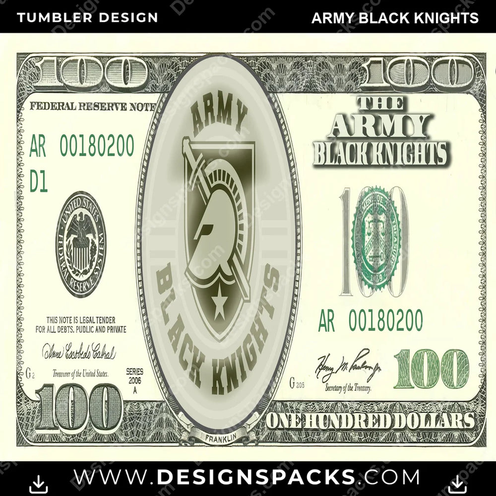 College Sport 100 Dollar Bill Army Black Knights NCAA College Sport Tumbler Digital Wrap Design Download