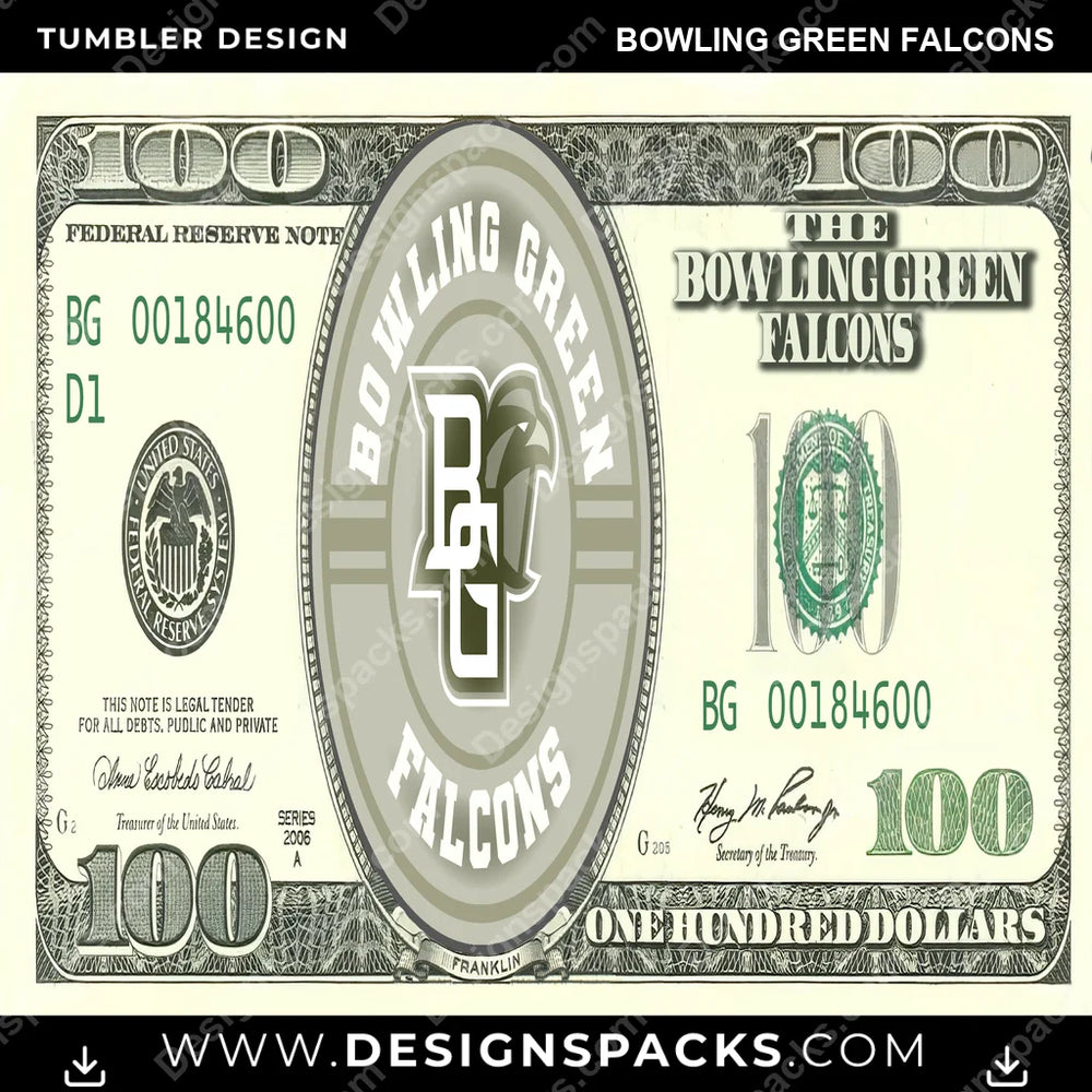 College Sport 100 Dollar Bill Bowling Green Falcons NCAA College Sport Tumbler Digital Wrap Design Download