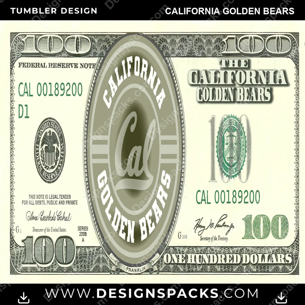 College Sport 100 Dollar Bill California Golden Bears NCAA College Sport Tumbler Digital Wrap Design Download