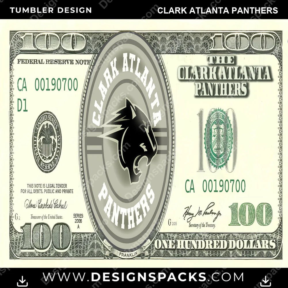 College Sport 100 Dollar Bill Clark Atlanta Panthers NCAA College Sport Tumbler Digital Wrap Design Download