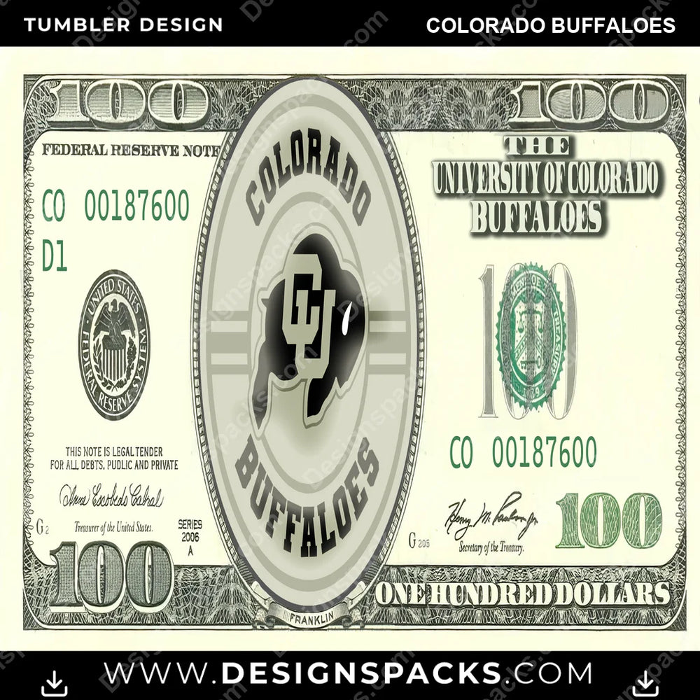 College Sport 100 Dollar Bill Colorado Buffaloes NCAA College Sport Tumbler Digital Wrap Design Download