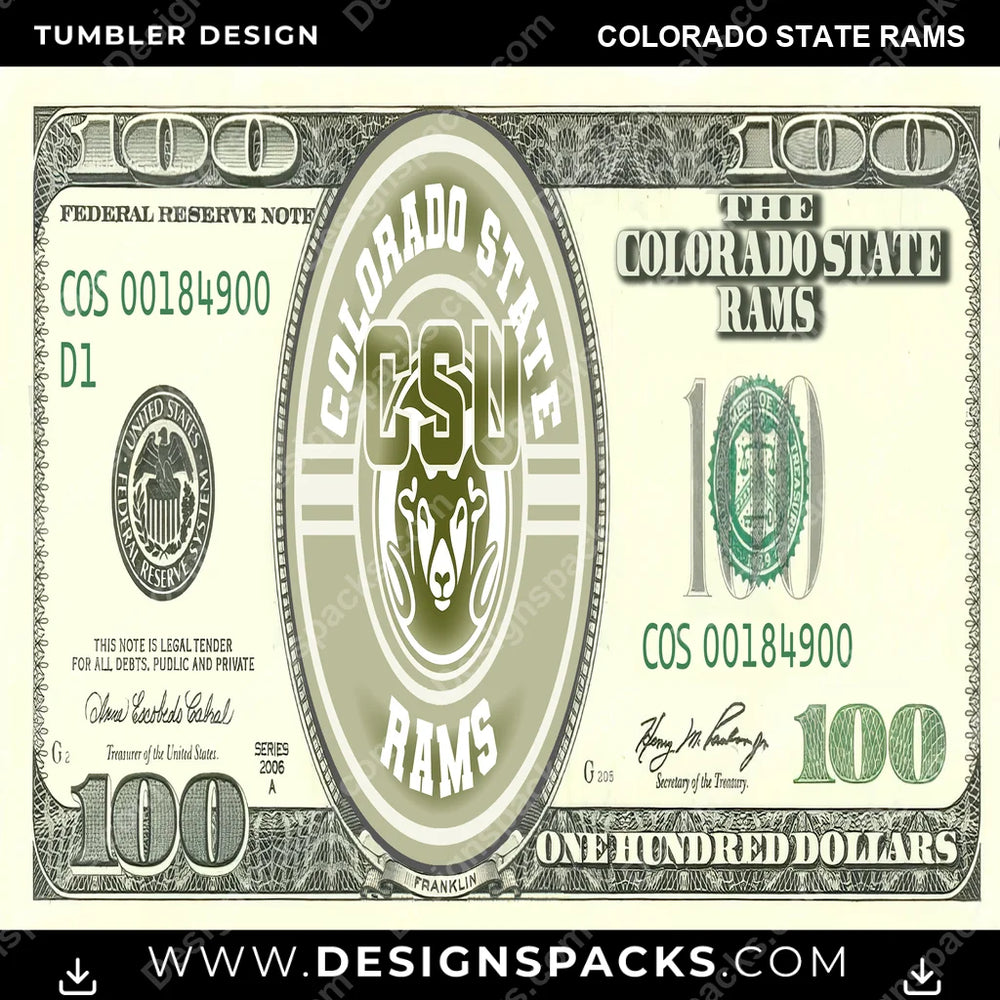 College Sport 100 Dollar Bill Colorado State Rams NCAA College Sport Tumbler Digital Wrap Design Download
