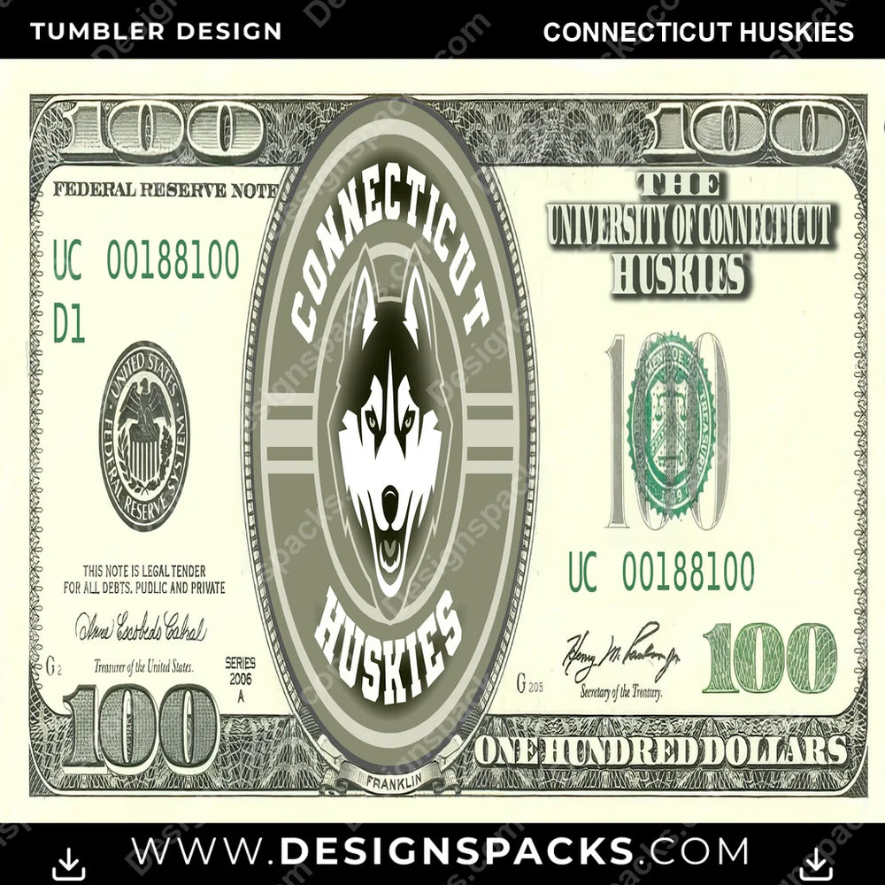 College Sport 100 Dollar Bill Connecticut Huskies NCAA College Sport Tumbler Digital Wrap Design Download