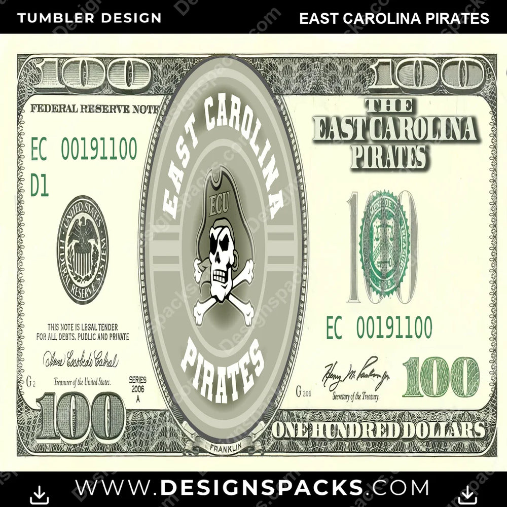 College Sport 100 Dollar Bill East Carolina Pirates NCAA College Sport Tumbler Digital Wrap Design Download